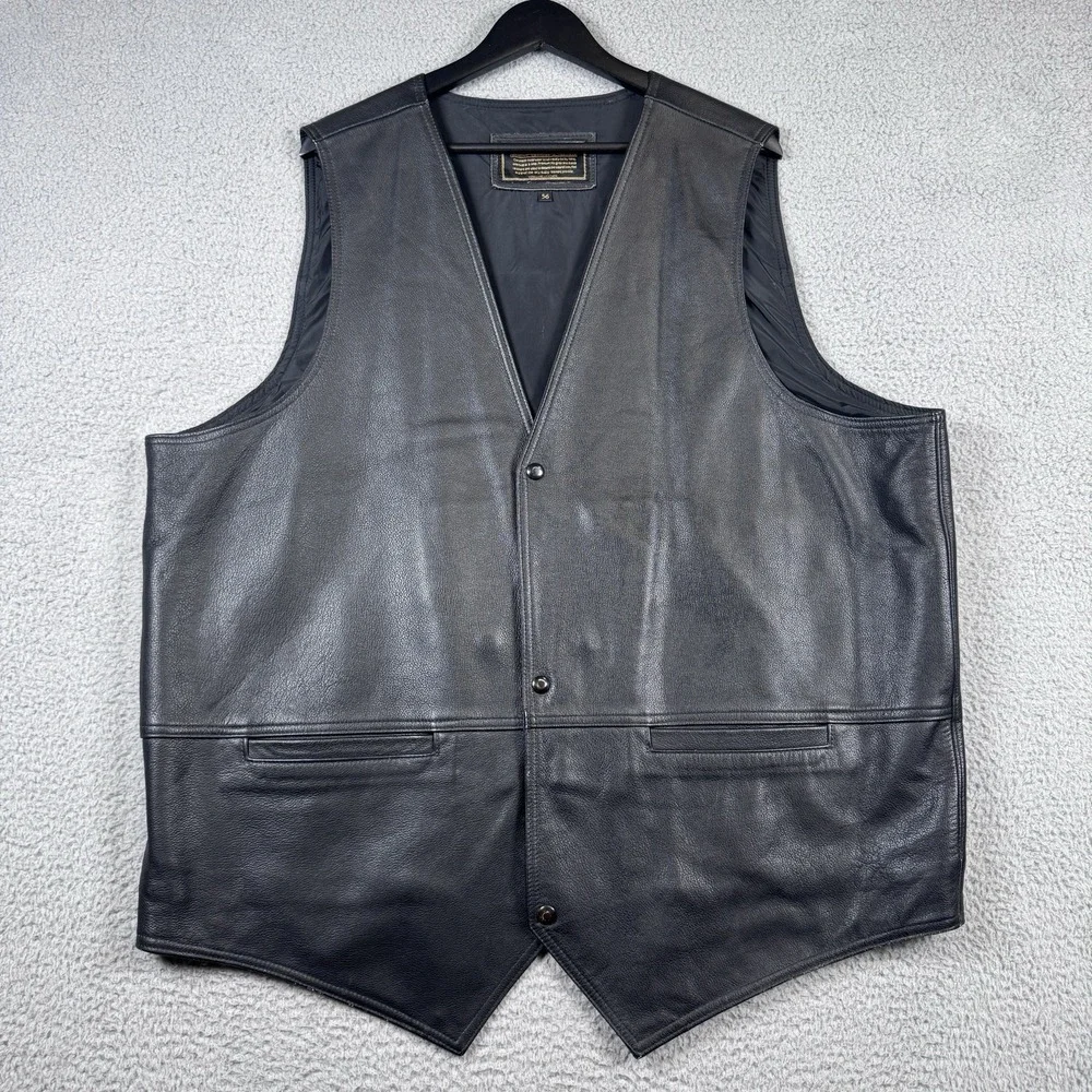 Coronado Leather Vest Mens Size 56 Black Conceal Carry Classic Lapel Snap Biker